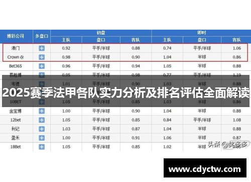 2025赛季法甲各队实力分析及排名评估全面解读