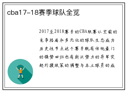 cba17-18赛季球队全览